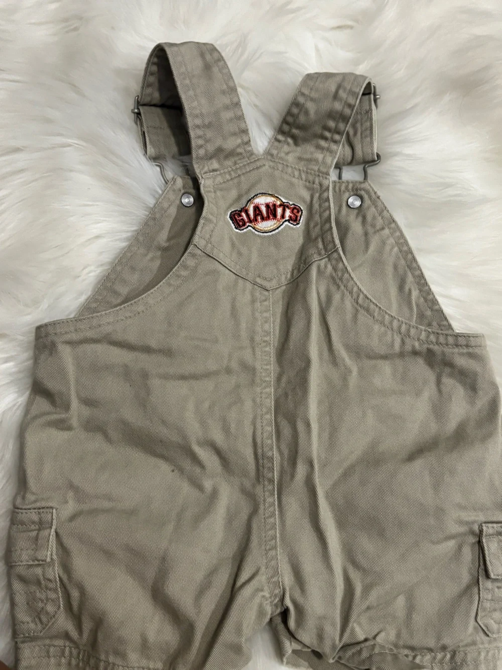 SF Giants Embroidered Khaki Kids Overalls 6-9 Months - Picture 2 of 3